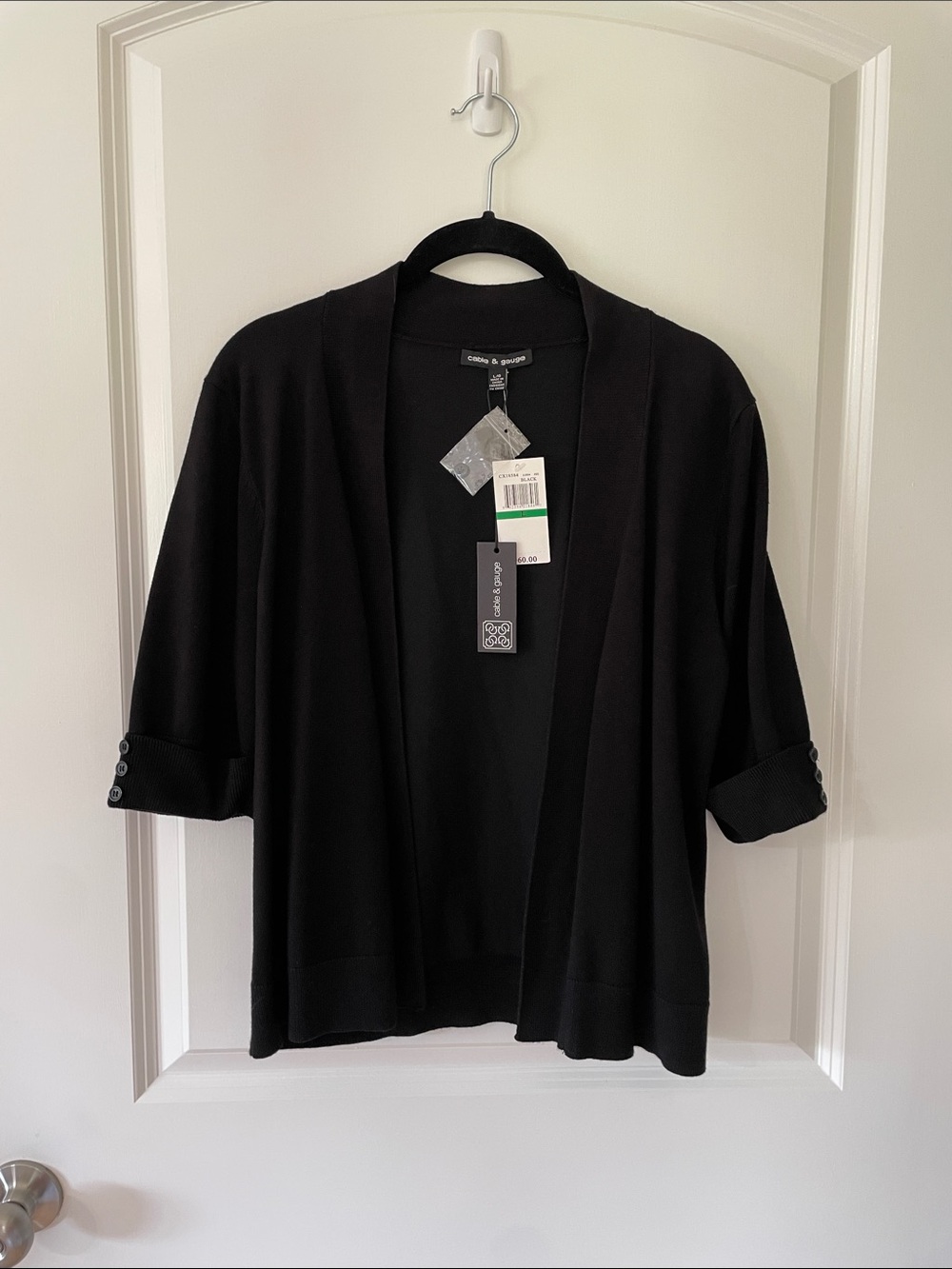 Cable & Gauge Black Open-Front 3/4 Sleeve Cardigan